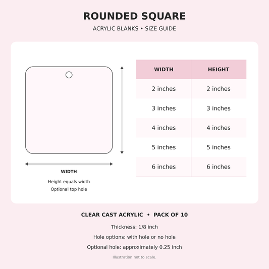 Rounded Square Acyrlic - Pack of 10